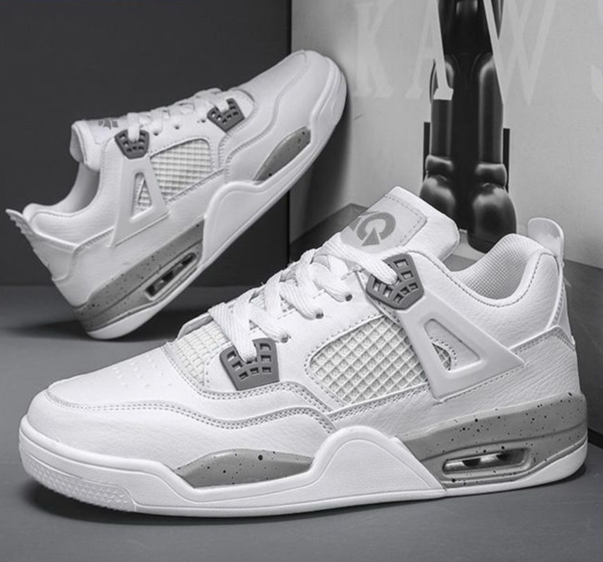 Ashion high-quality leather sports shoes lightweightpu sole & mesh sneakers - wh