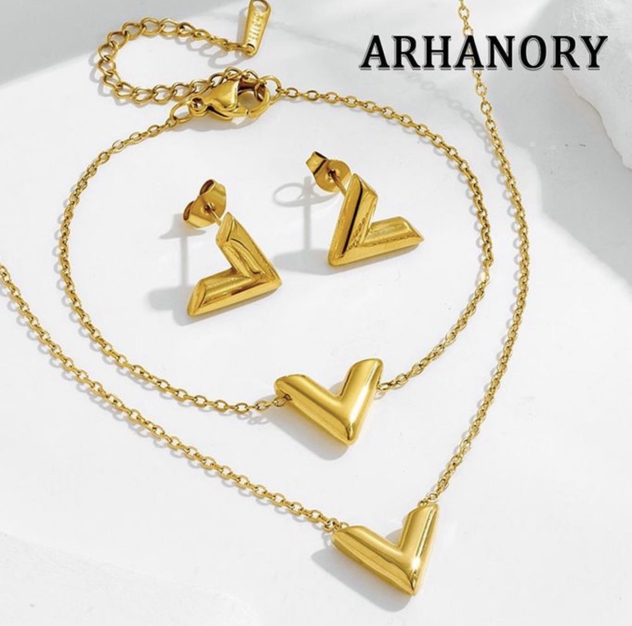 Arhanory 3-piece ladies necklace bracelet setwomen stainless steel pendant chain