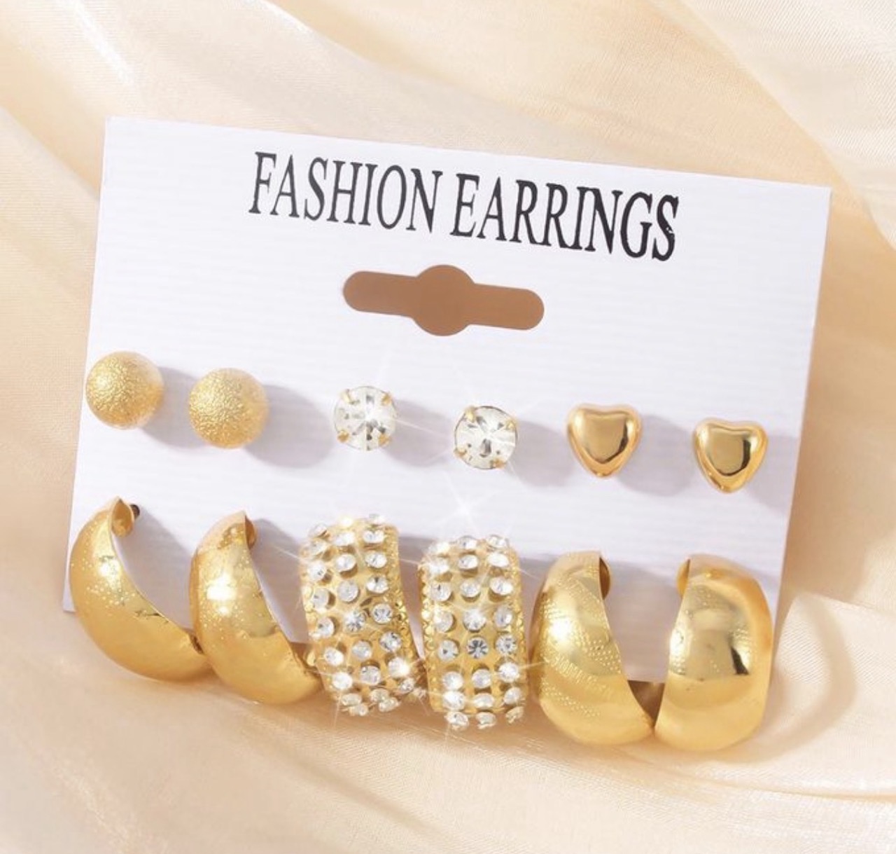 6 pairs women earrings of diamond circular earrings heart shaped stylish stud ea