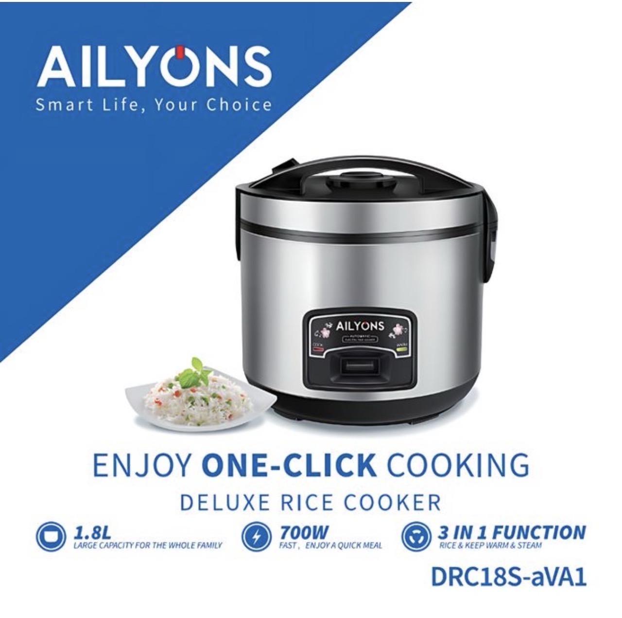 Official storeailyons drc18s-ava1 deluxe 1.8l automatic electricrice cooker 3 in