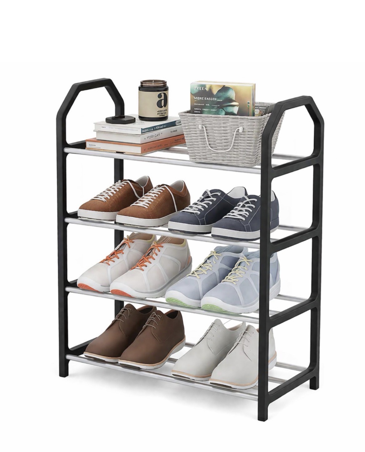 4-layer compact shoe rack - slim space-saving entryway organizer - 8.6mm steel
