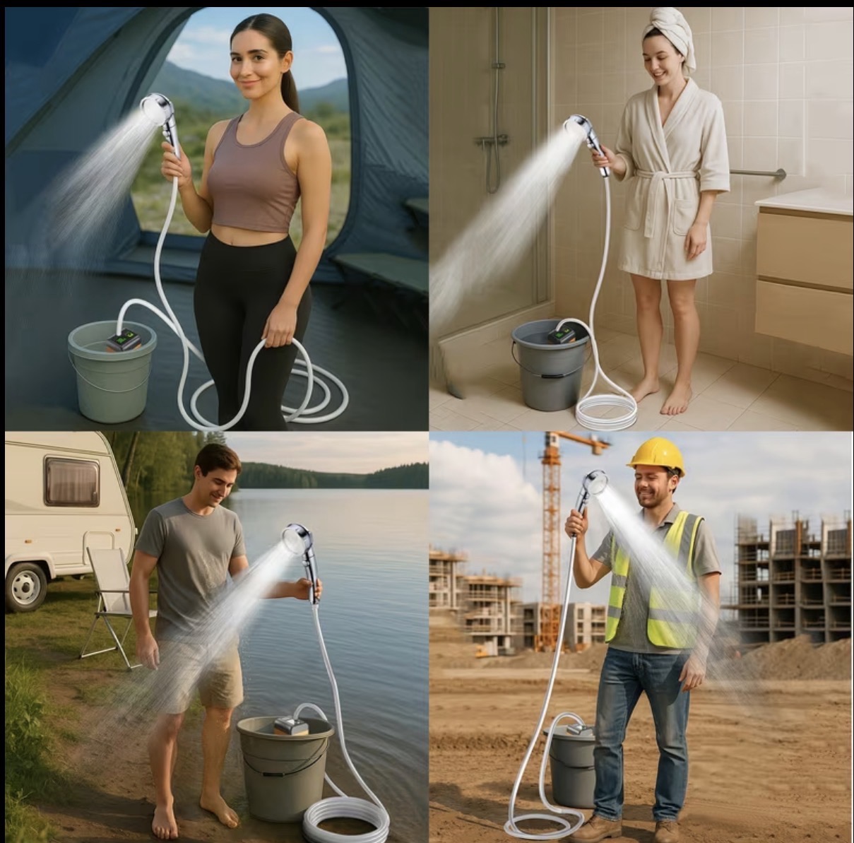 Portable rechargeable outdoor camping shower pump with handheld shower