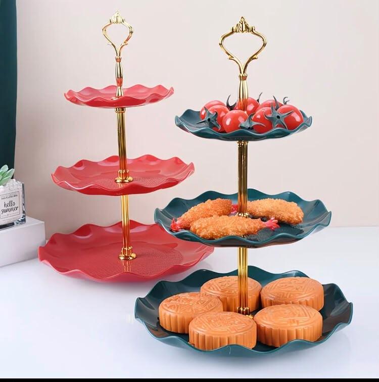 3 tier plastic fruit and desert serving stand