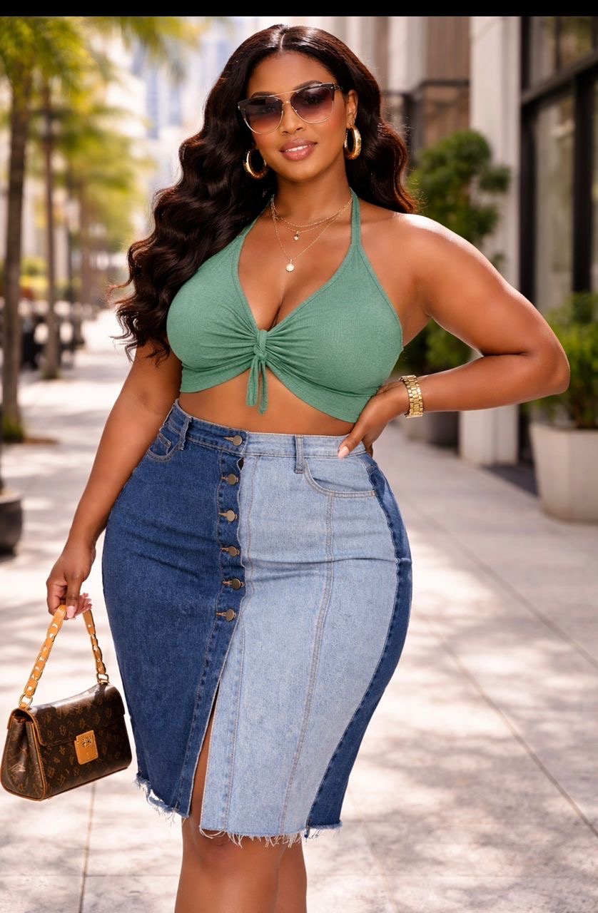 Knee length denim skirt