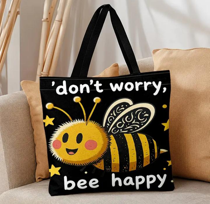 Crossbody & handbag | cute cartoon bee print with " don't worry bee happy slogan