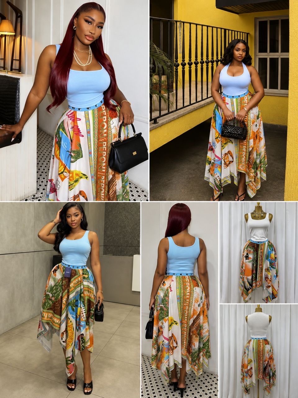 Blue top and design skirt