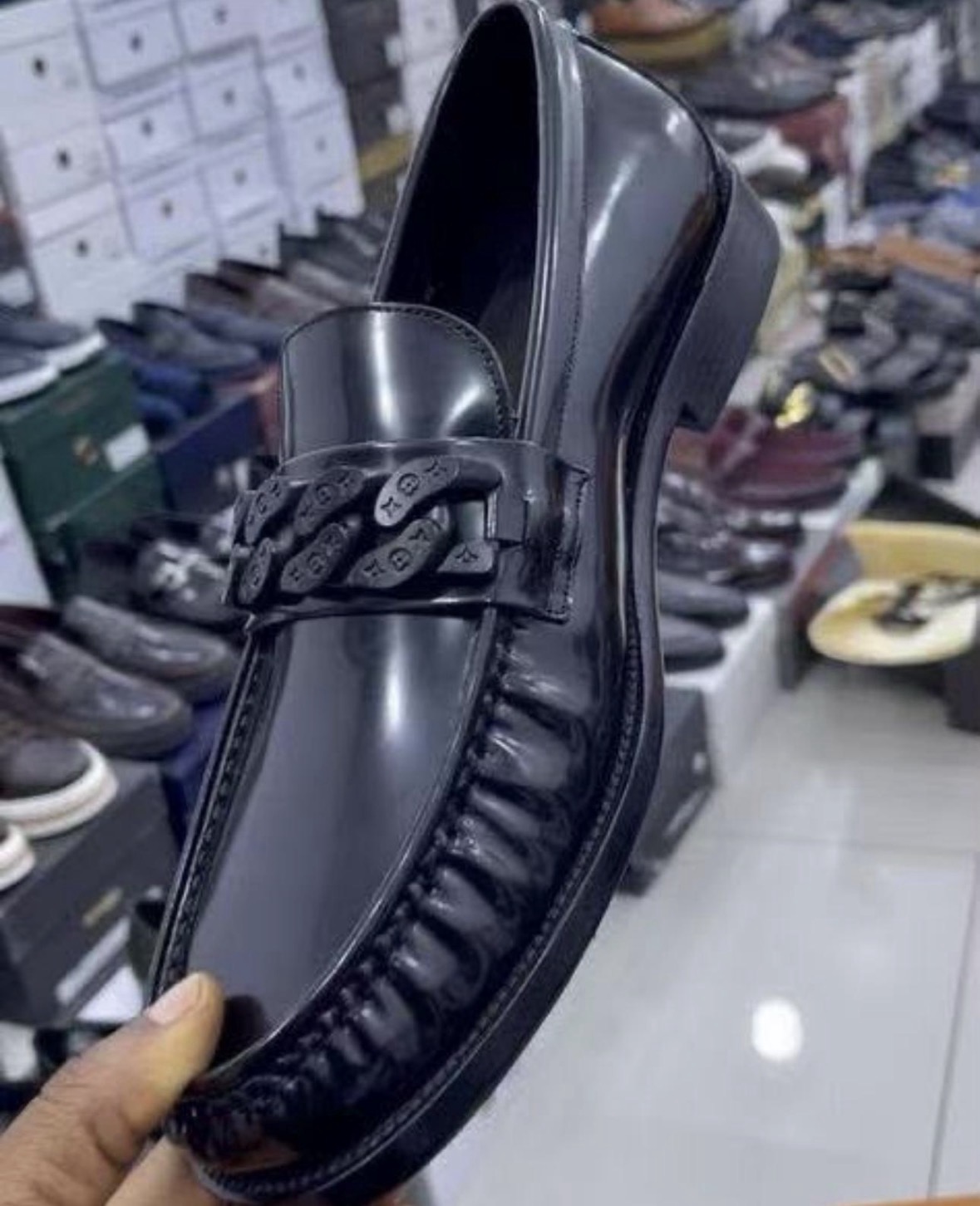 Louis vuitton loafers 'black with gathered pleats