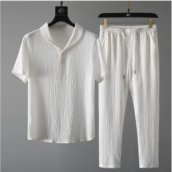Touphy men's t-shirts short-sleeve and pants set – comfortable textured fabric