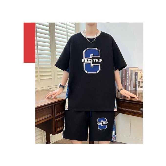 Touphy t-shirts 100% cotton short sleeve shorts suit-black