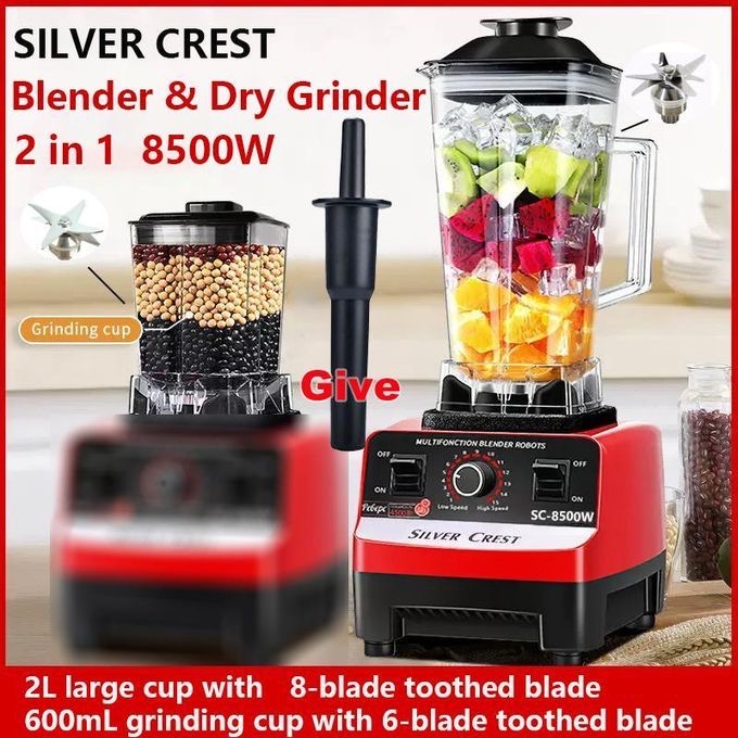 Silver crest 2l industrial 8500w food crusher blender with 2 jar - black/red