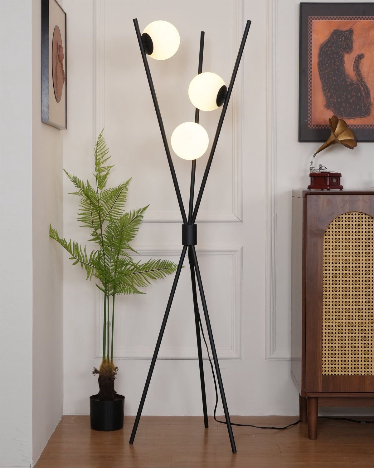 Modern triple globe tripod floor lamp