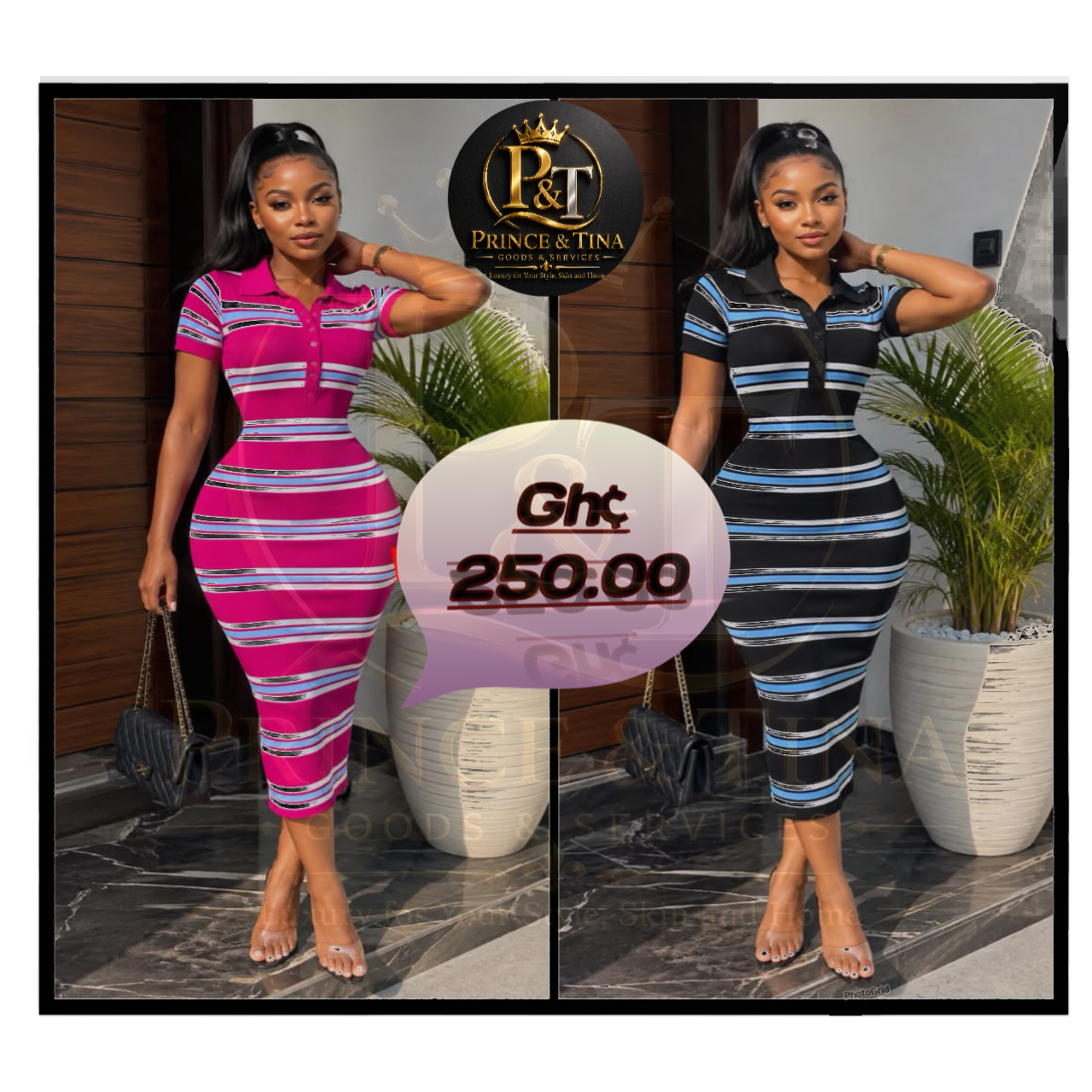 Luxury striped polo bodycon midi dress