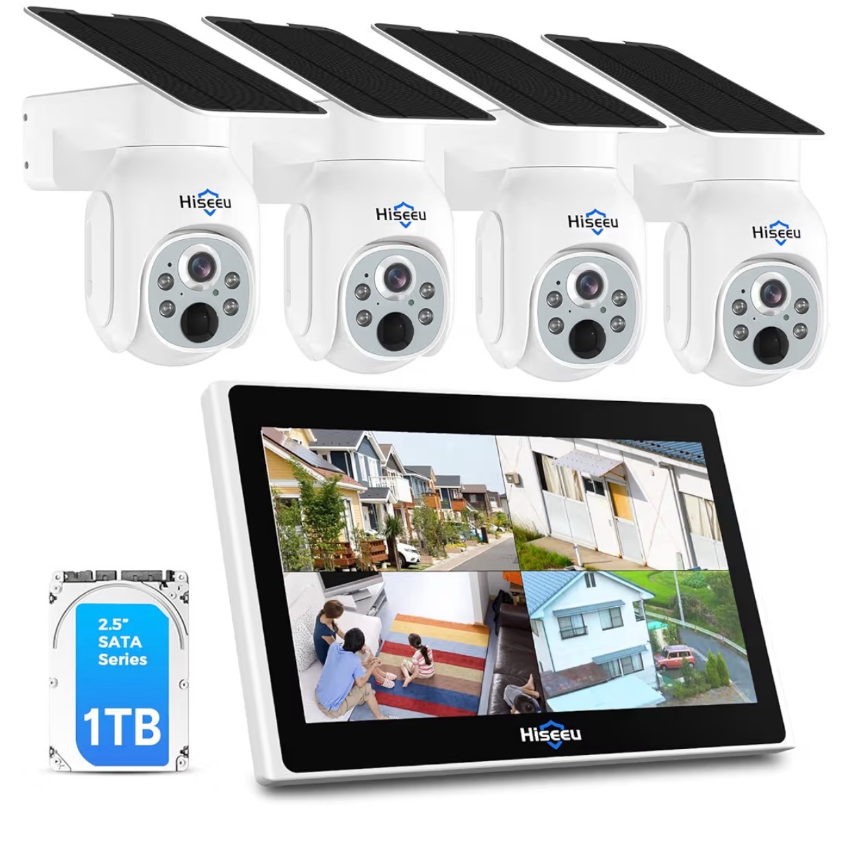 Hiseeu 4mp 4-pack solar wireless outdoor security camera system, wifi, 10chpan t