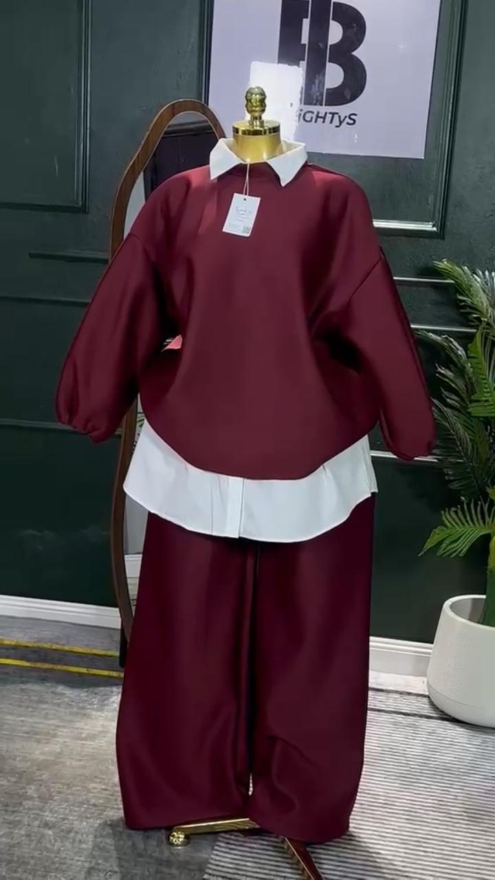 Burgundy modest two-piece set