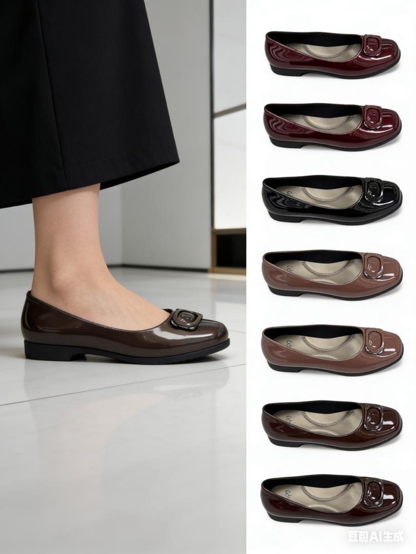 Women’s glossy buckle flats