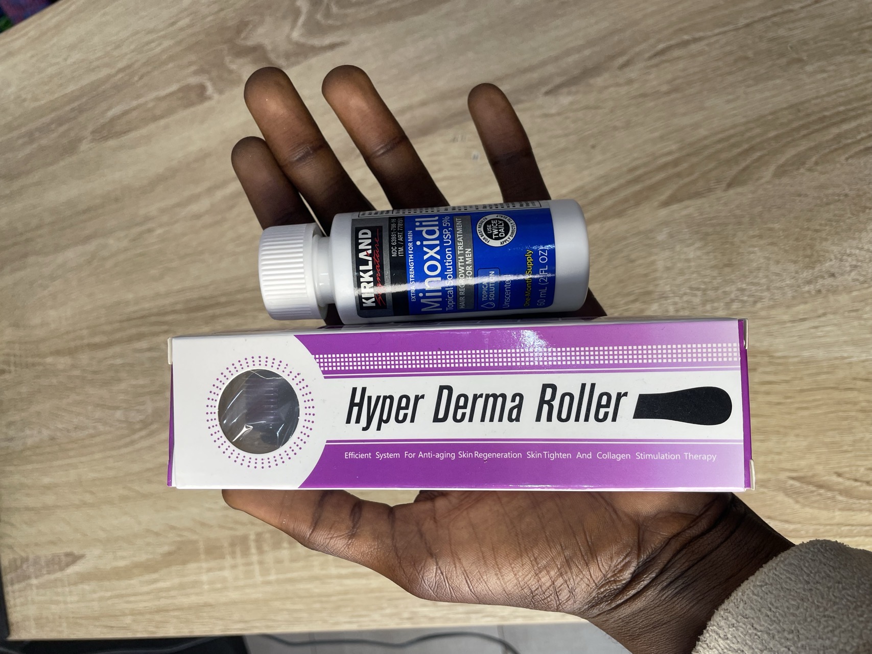 Derma roller and kirkland oil