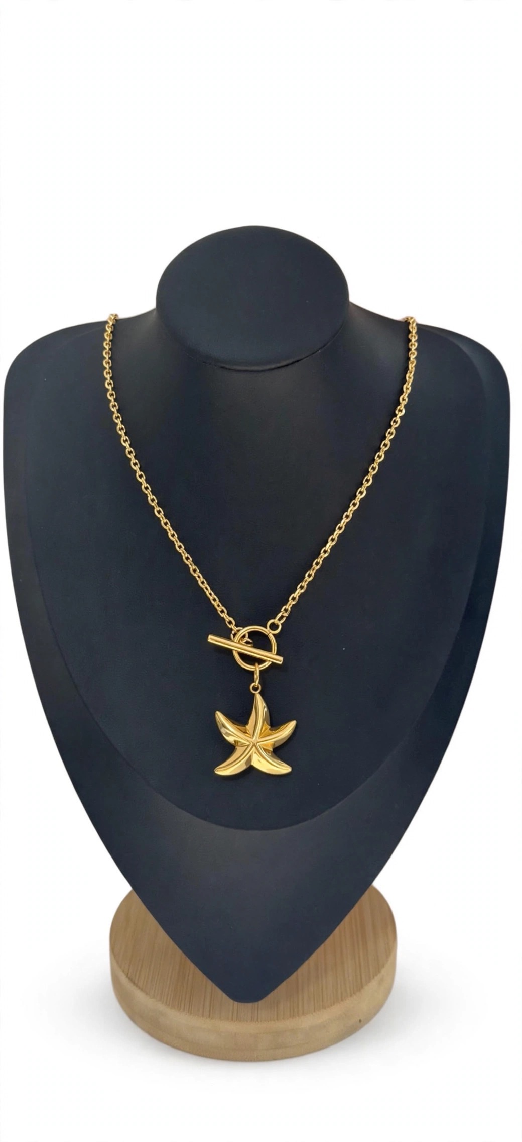 Gold puffy starfish toggle necklace