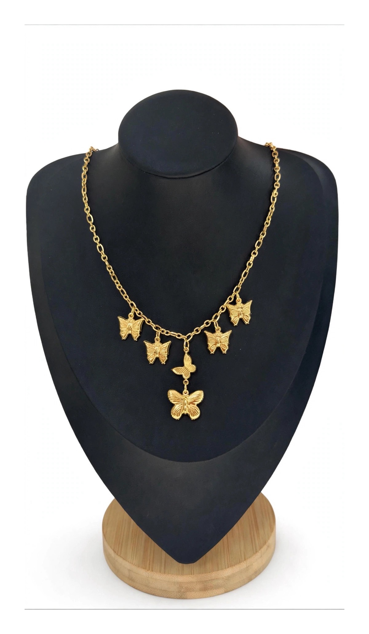Gold butterfly charm necklace - 6 butterflies drop