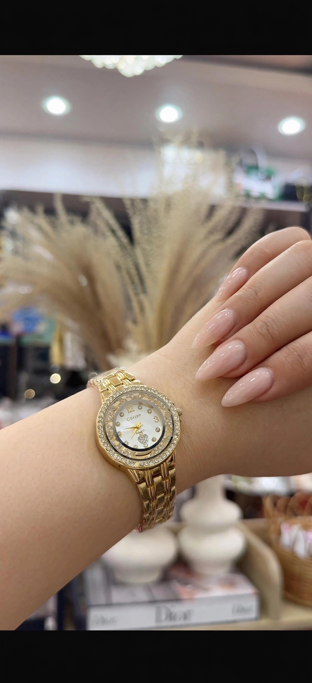 Gold crystal bezel watch
