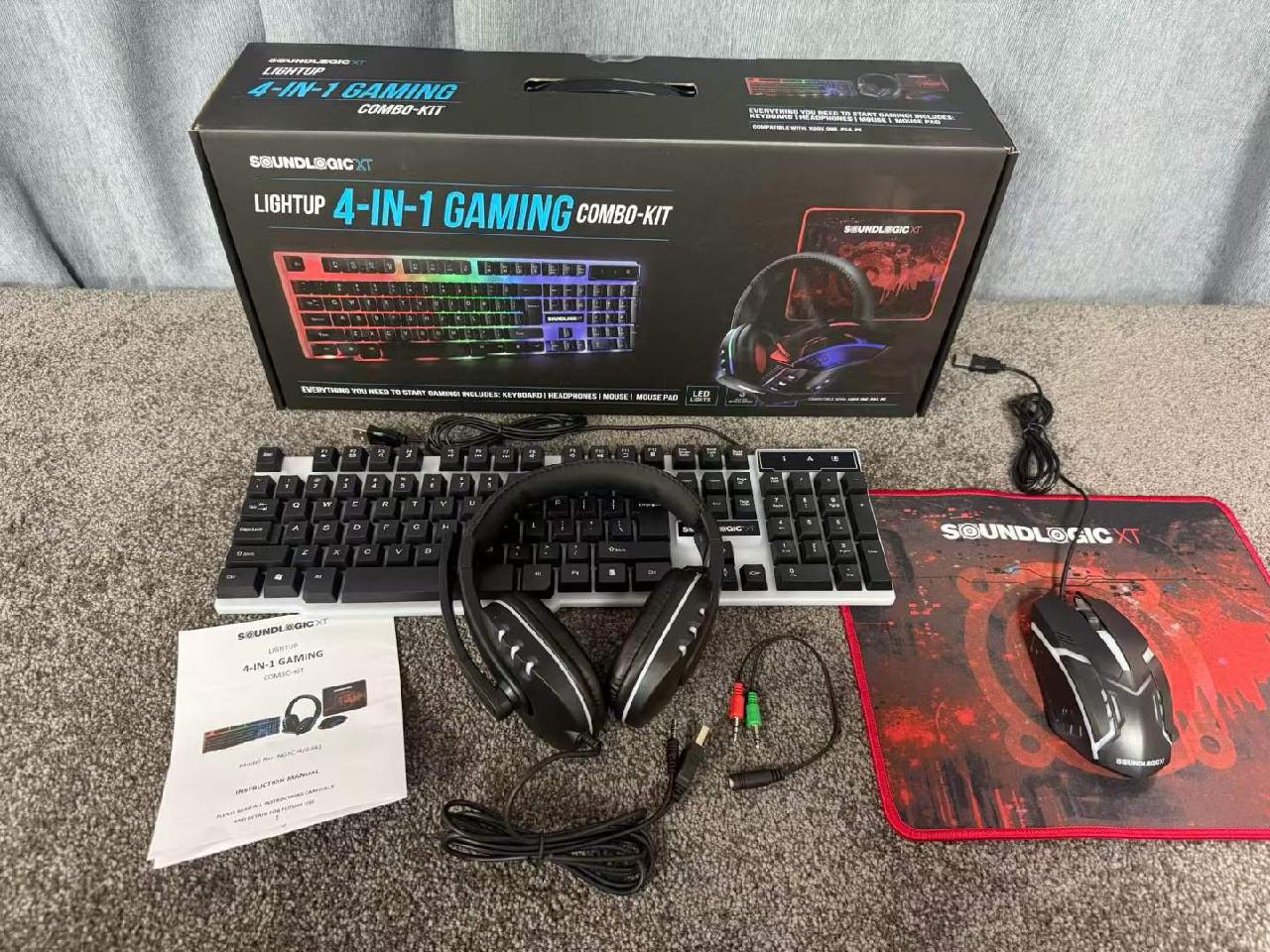 Soundlogicxt lightup 4-in-1 gaming combo kit featuring an illuminated qwerty key