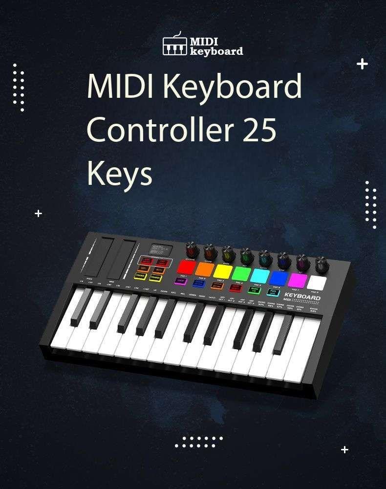 Konix md02 25-key usb midi keyboard controller and electronic synthesizer