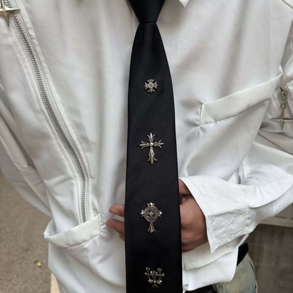 Dark punk style cross tie
