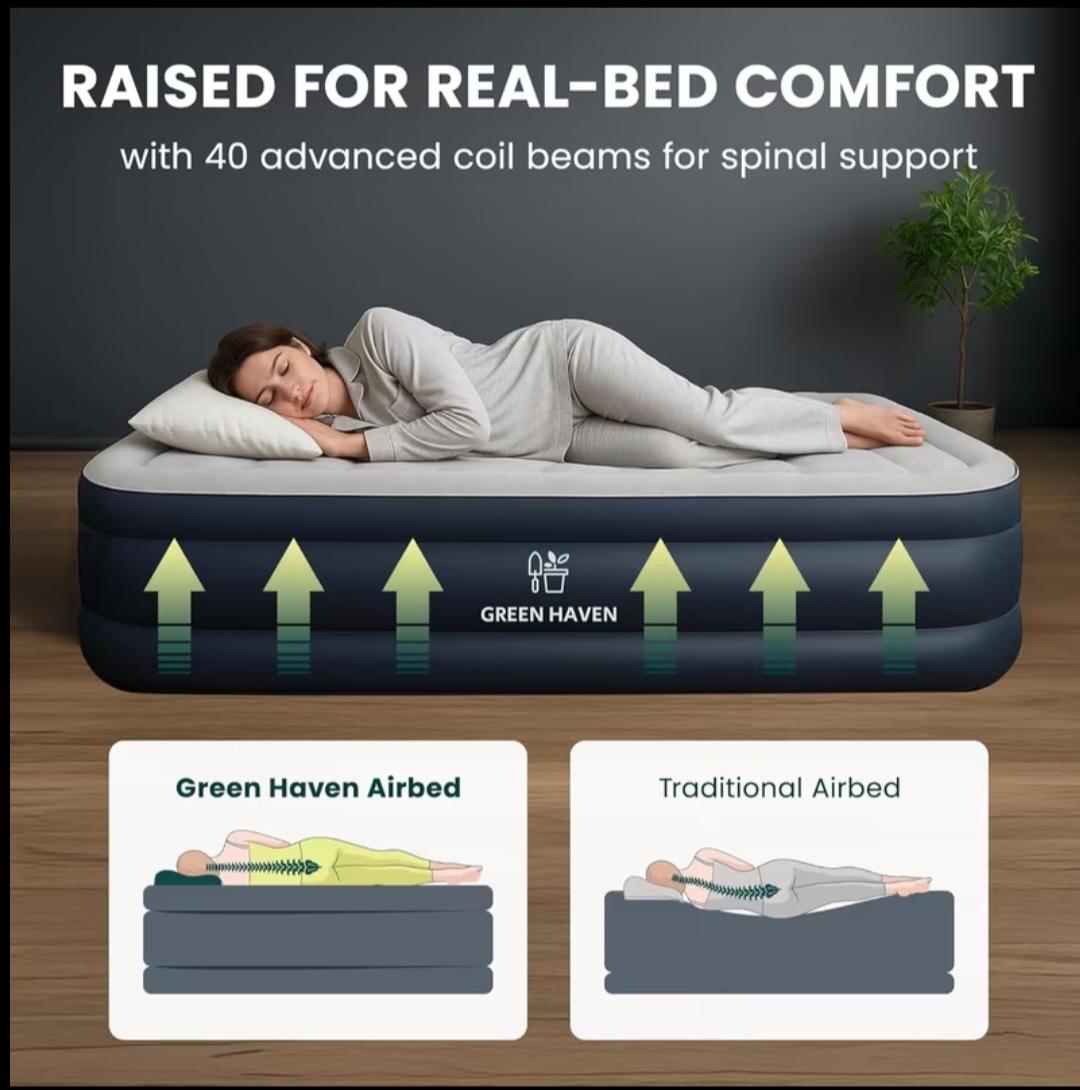 Single raised inflatable air bed with built-in electric pump, high blow up air m