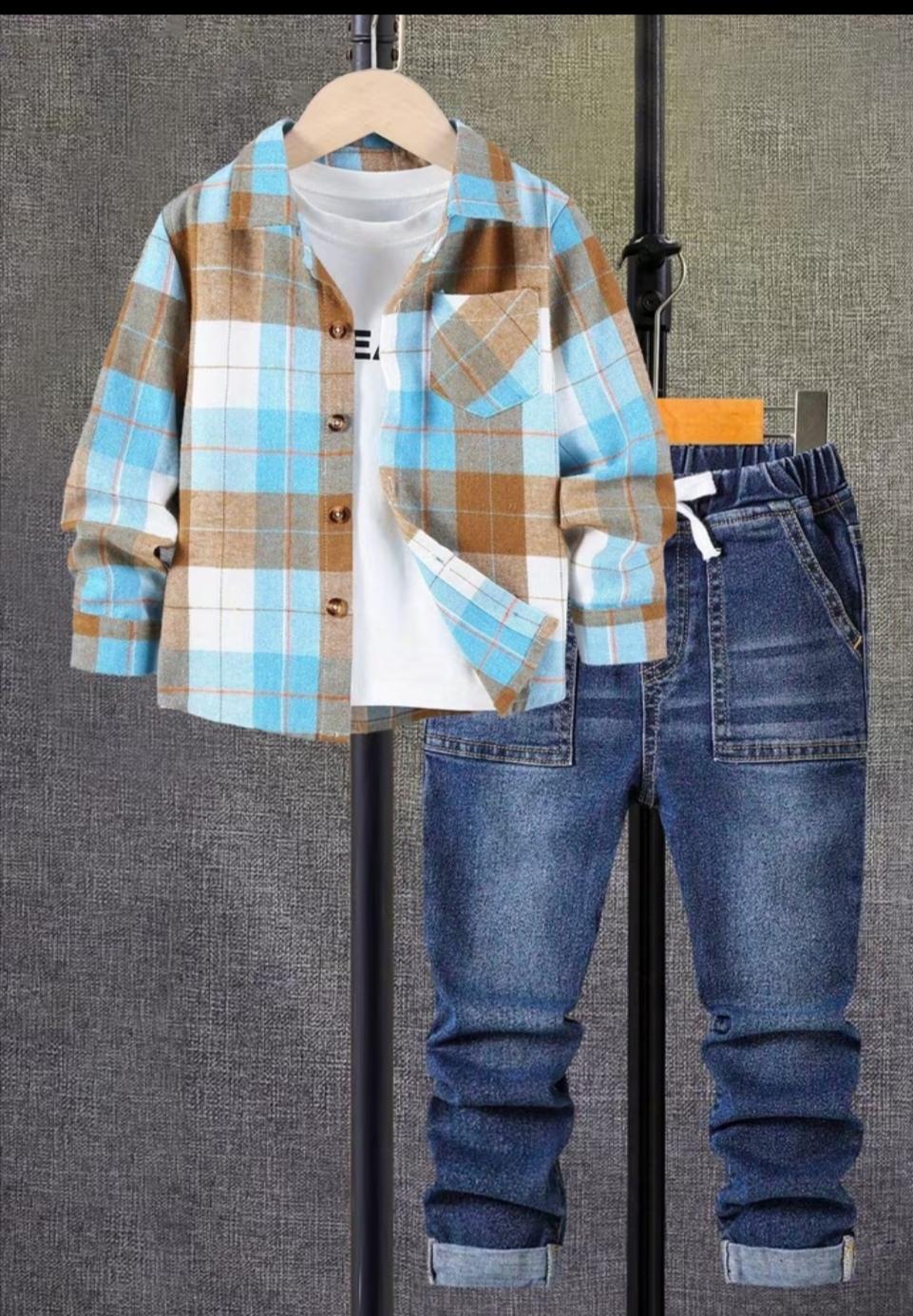 Long-sleeve top and stretch jeans.age 3-8years boys