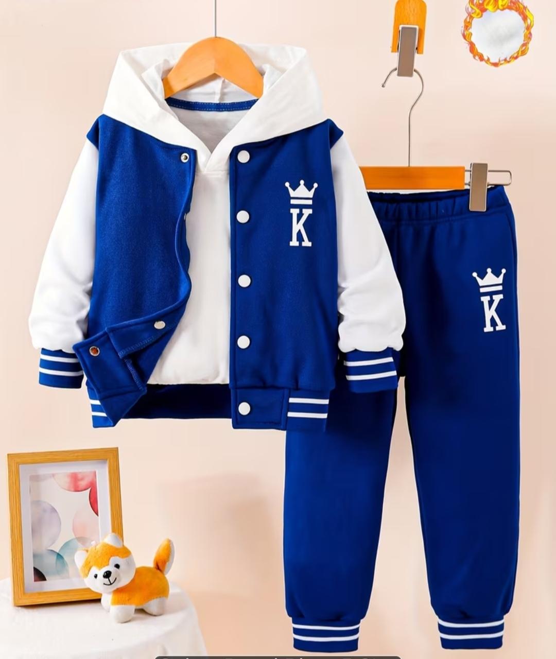​👑 kids' royal blue crown varsity tracksuit set! 👑