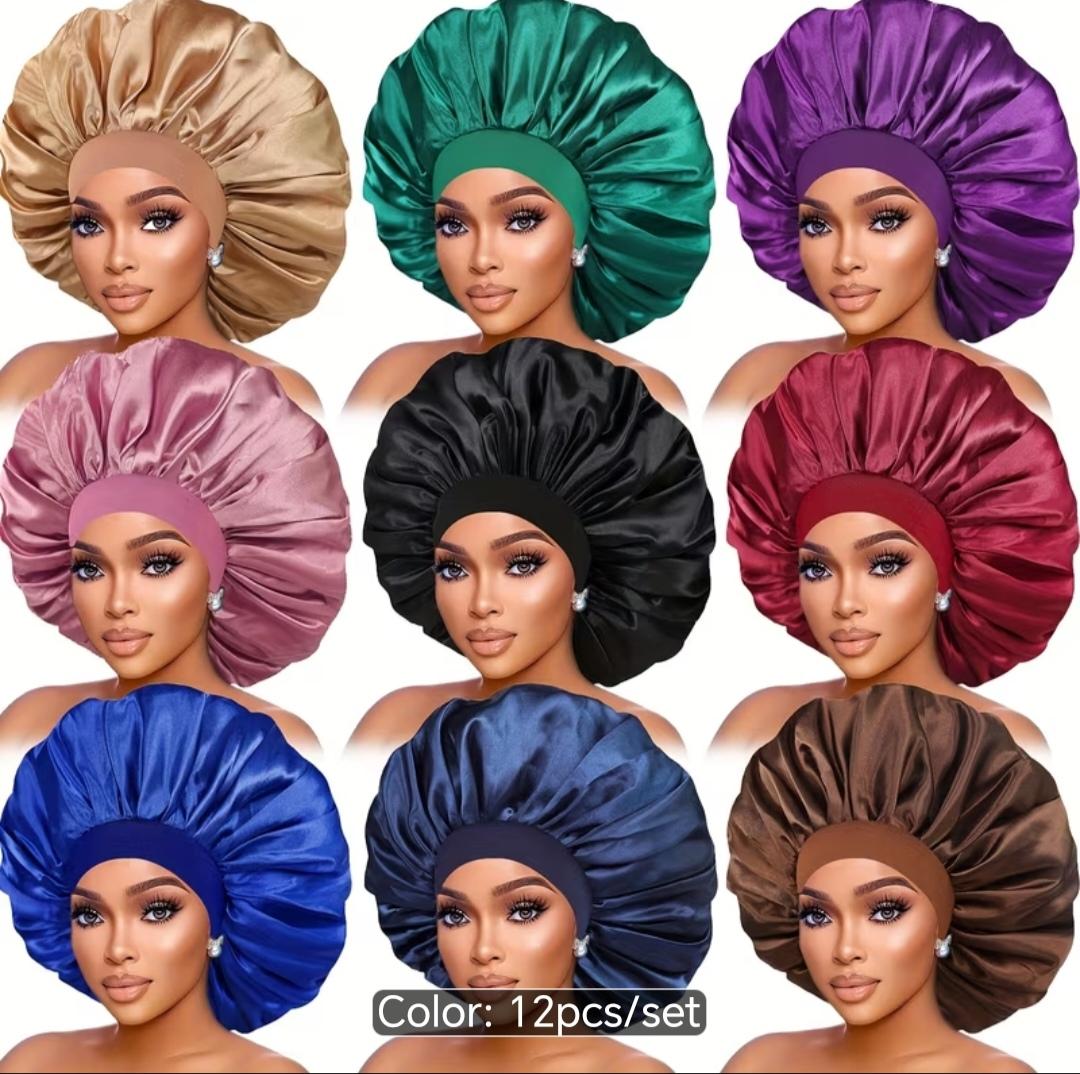 ​👑12pcs extra large silky satin hair bonnets! 👑