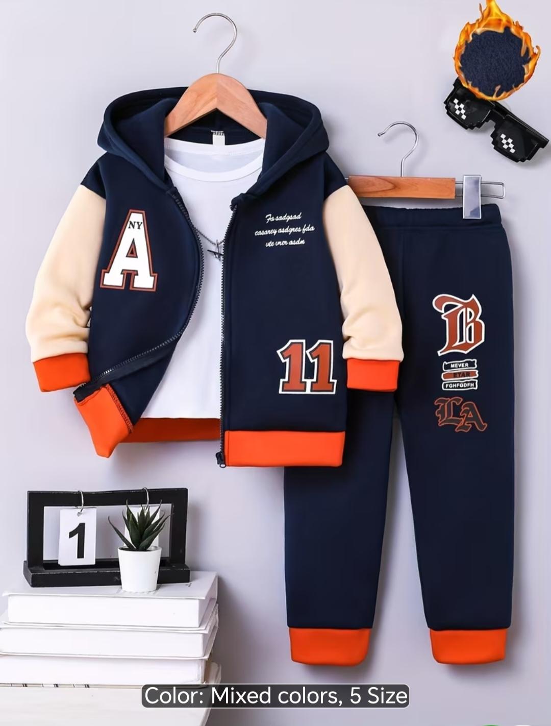 ​🔥 kids' navy & orange letterman tracksuit set! 🔥