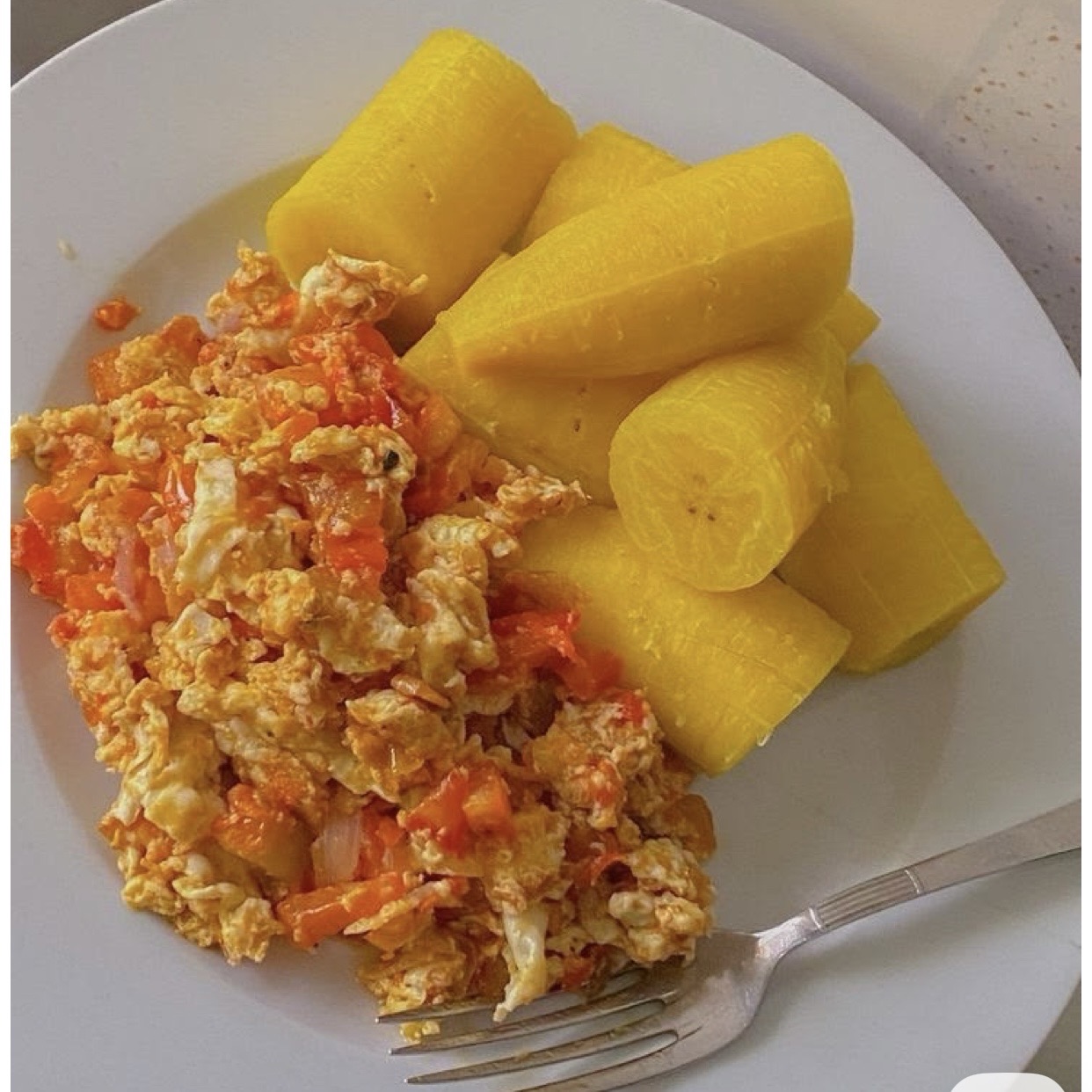 Spicy egg stew with ripe plantain