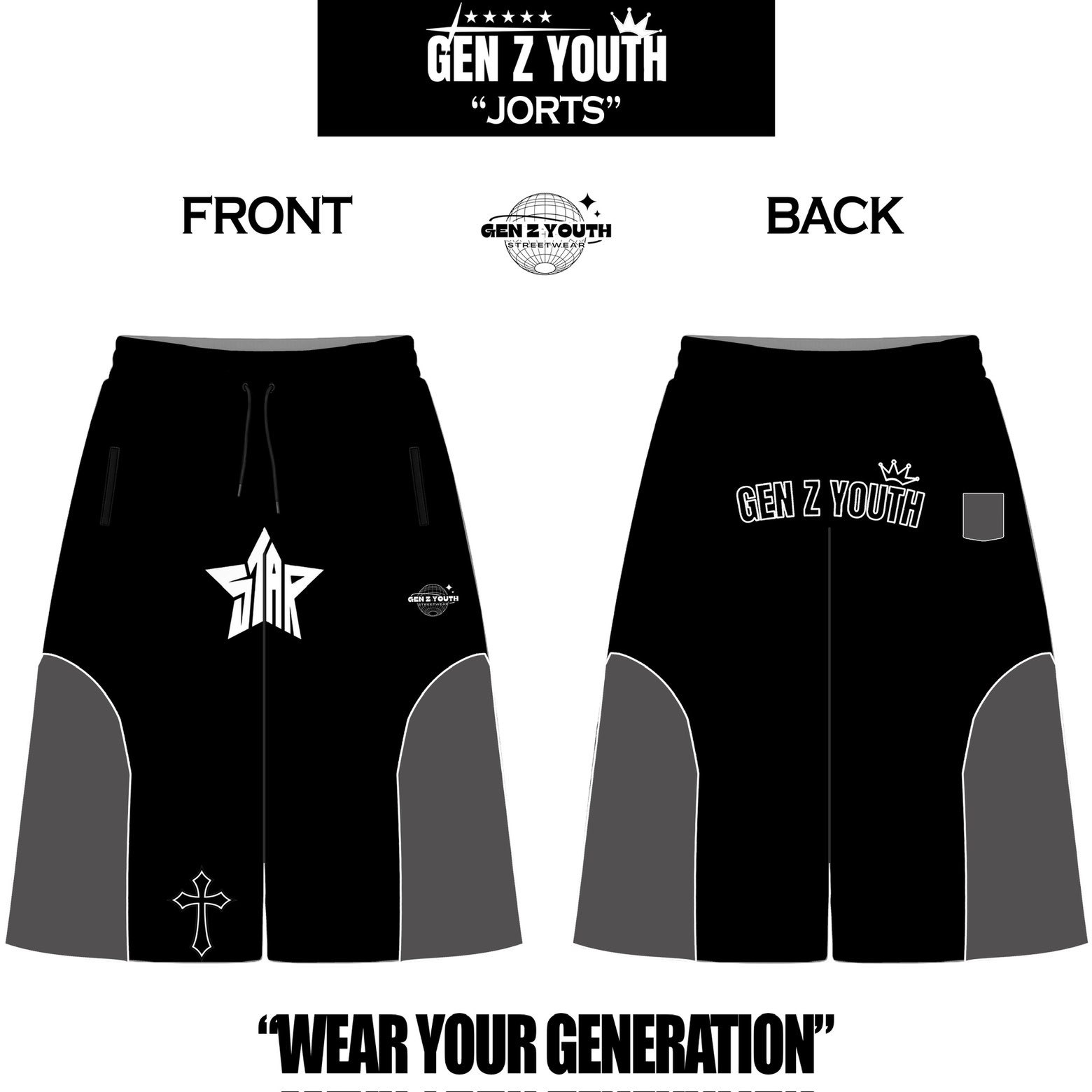 Gen z cross star jorts