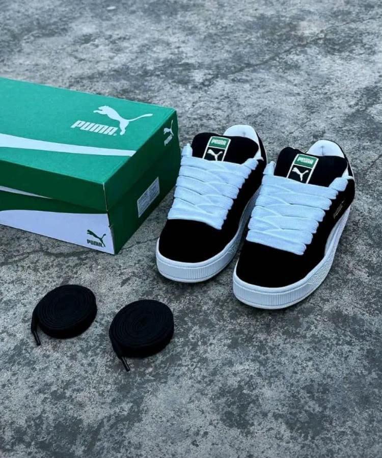 Puma suede xl classic – bold black & white skate sneakers