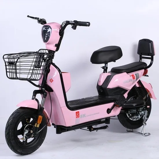 Electric bicycle with front basket-pink