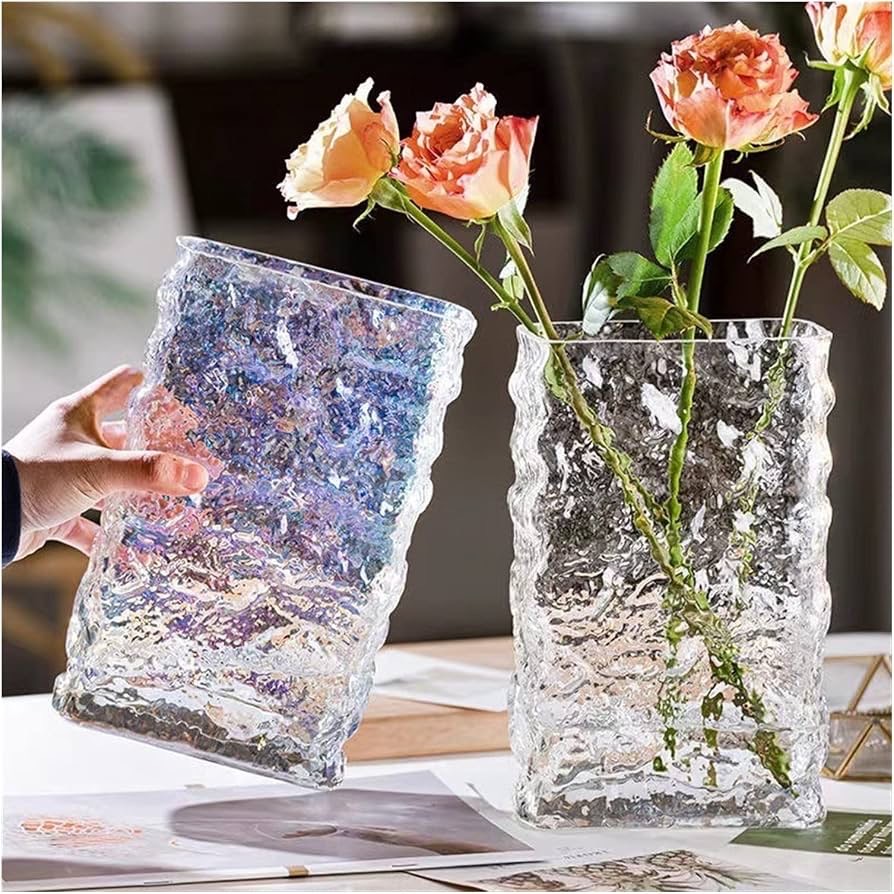 Textured glass flower vase