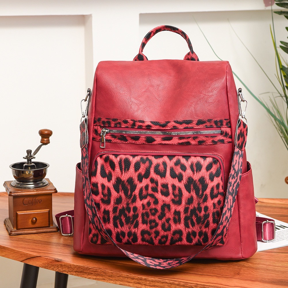 Red leopard print backpack