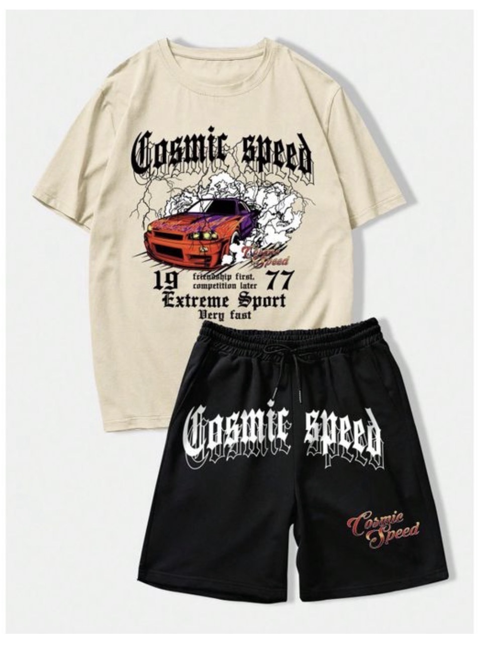 Men 2-in -1 set, set racing style t-shirt and shorts -bieber/black