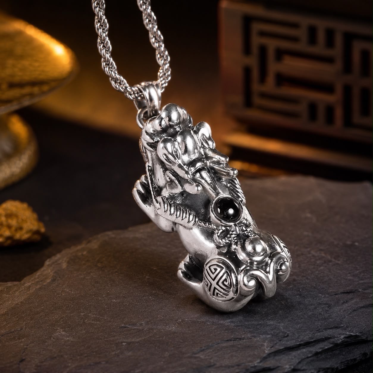 Pixiu sterling silver spiritual wealth pendan.