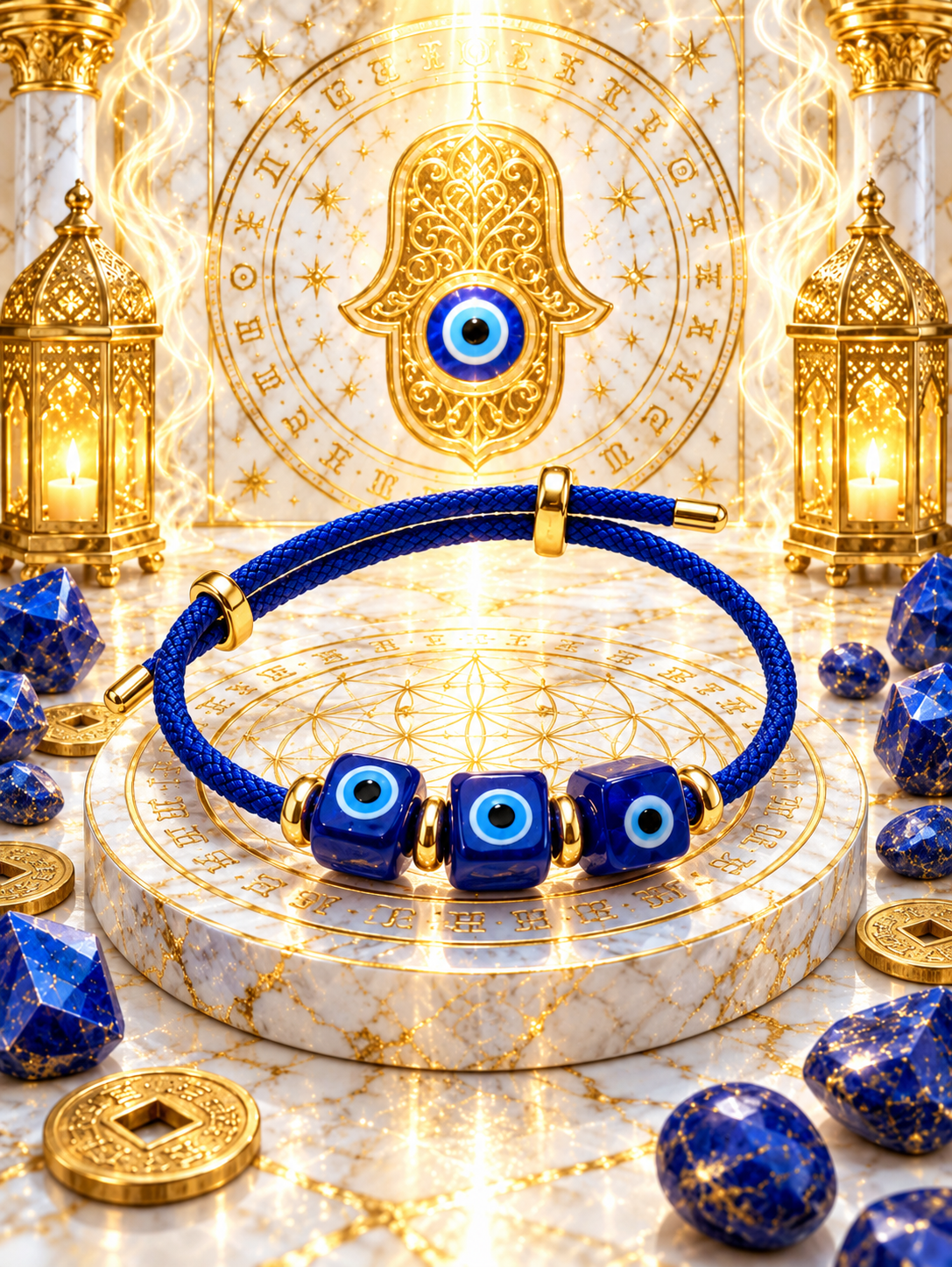 Triple blue evil eye protection bracelet