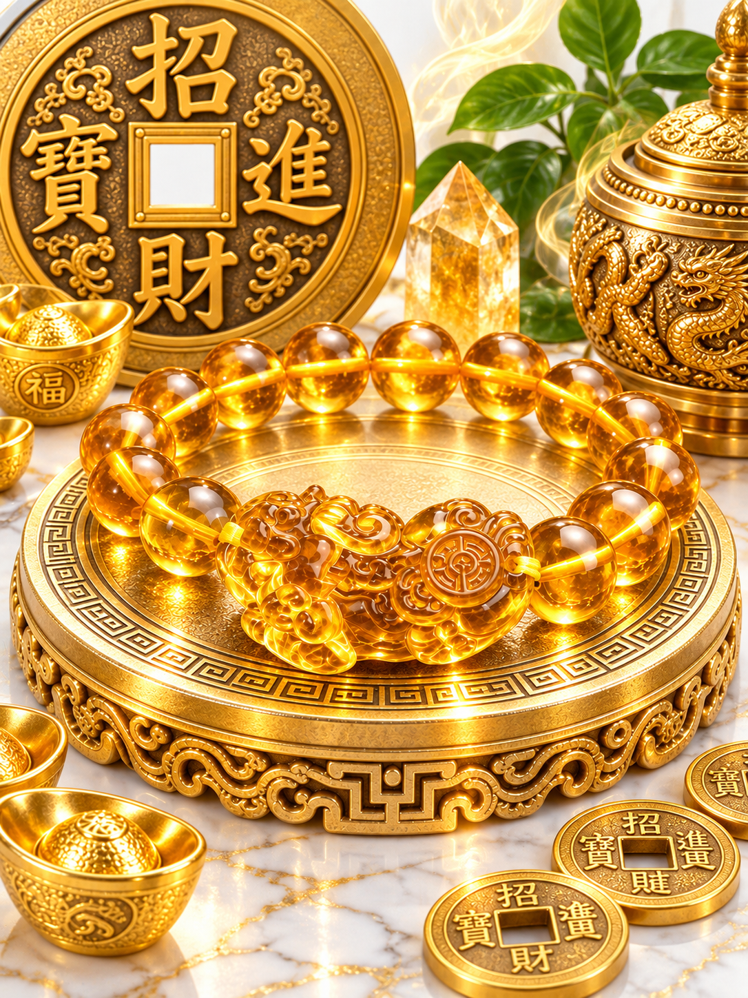 Citrine gemstone pixiu wealth bracelet