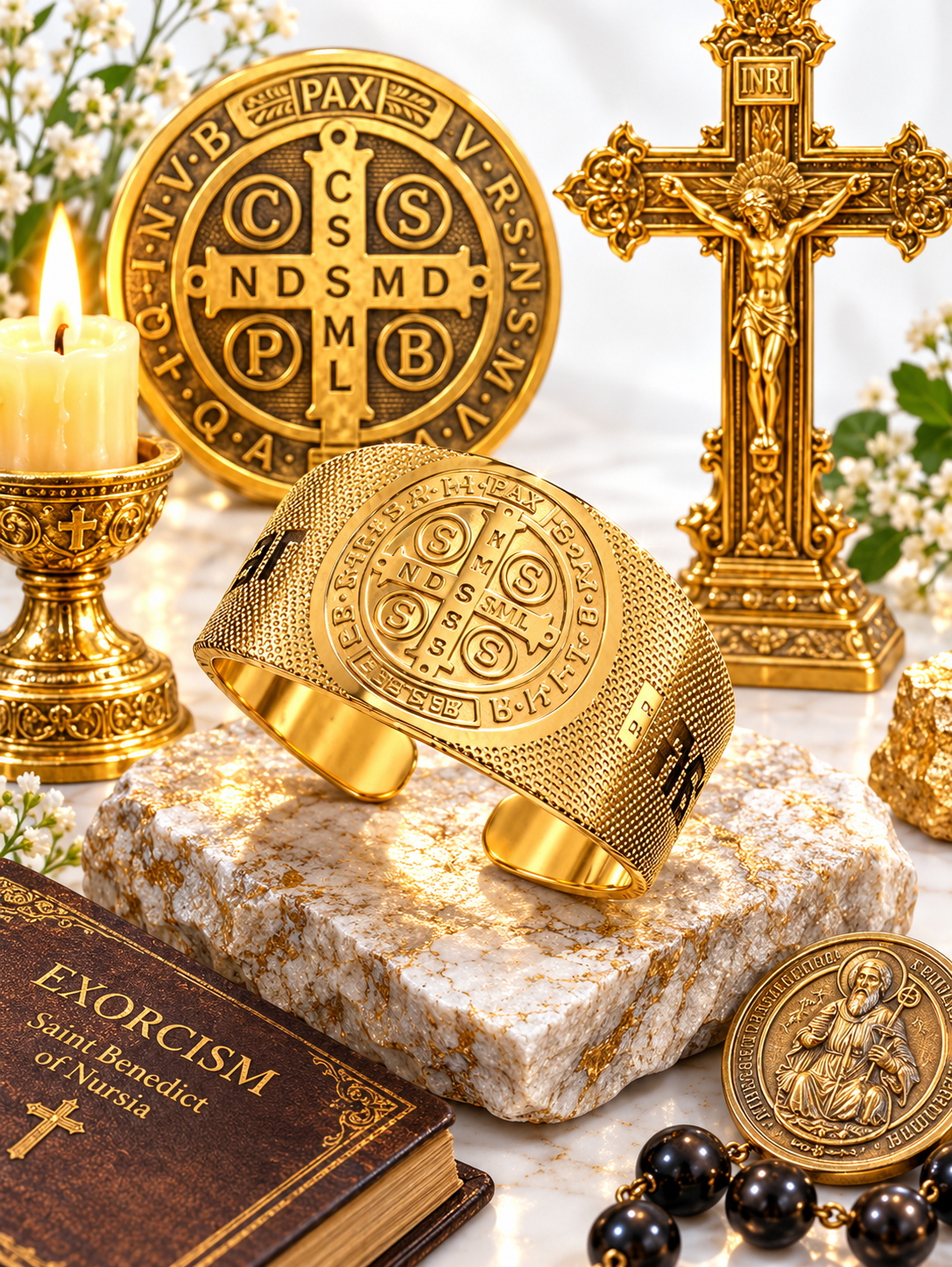 St. benedict exorcism cross protection cuff ring