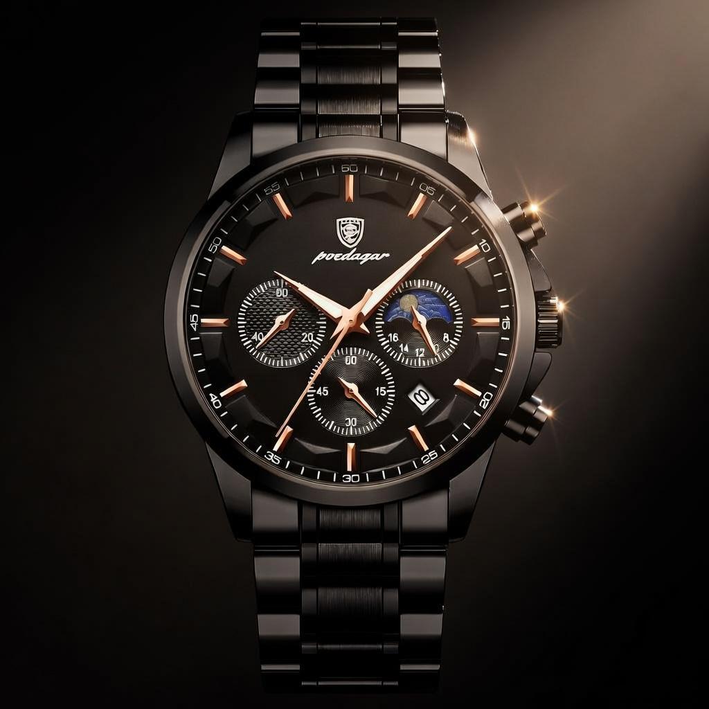 Poedagar 928 p928 stainless steel leather strap luxury wristwatch