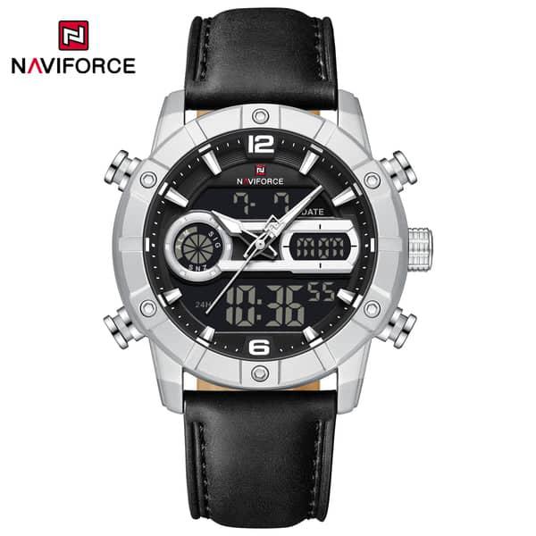 Naviforce men's military dual display watch - leather strap