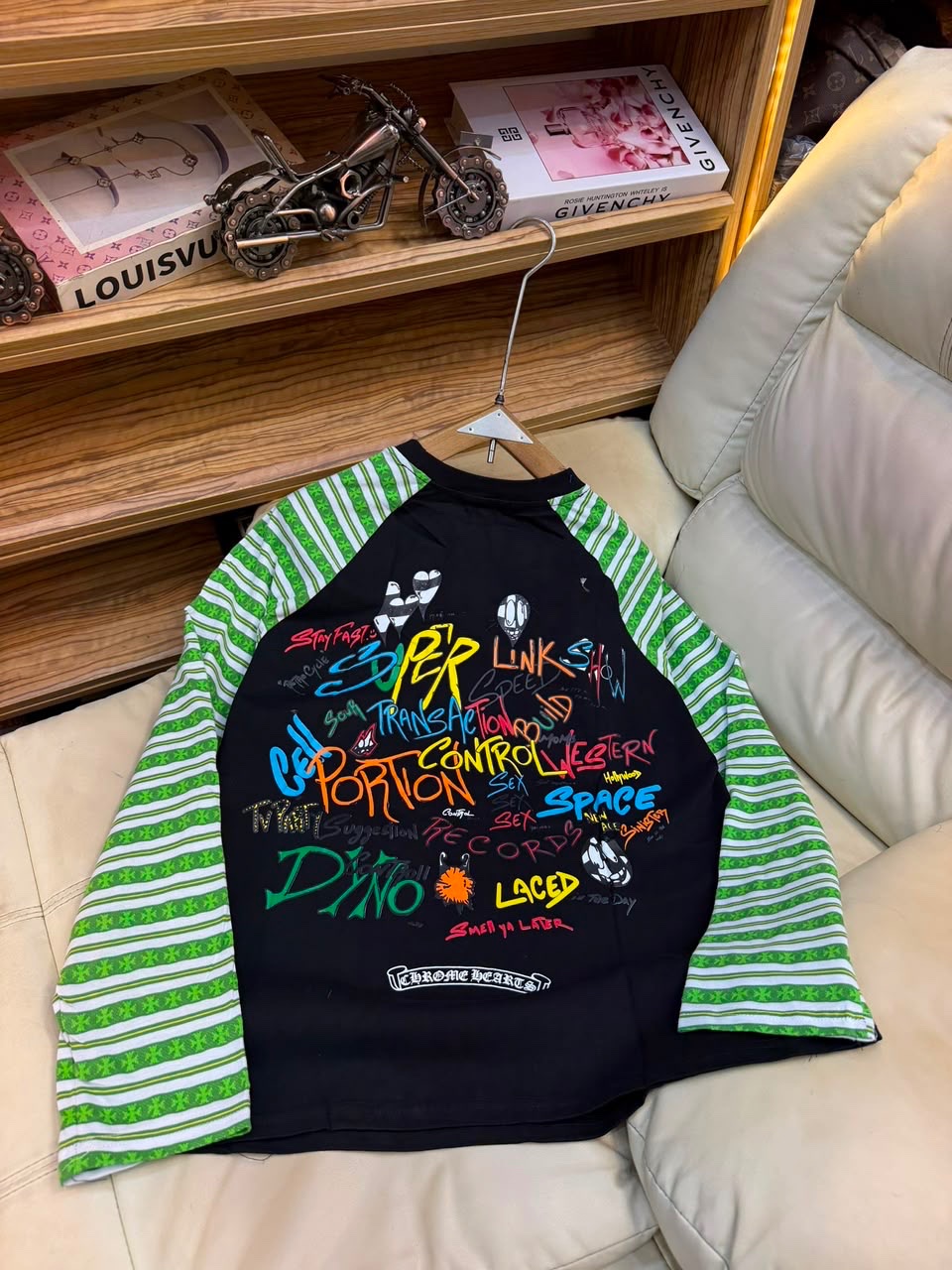 Chrome hearts style red raglan long sleeve tee