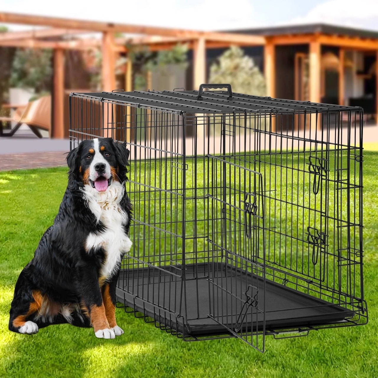 Large heavy-duty dog crate – foldable metal pet cage