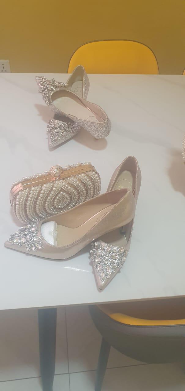 Champagne crystal pumps