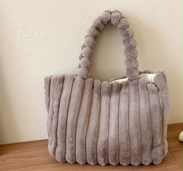 Trendy plush pom-pom tote bag