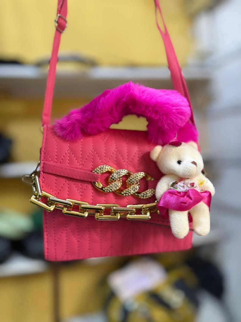 Cute teddy bear furry handle crossbody bag