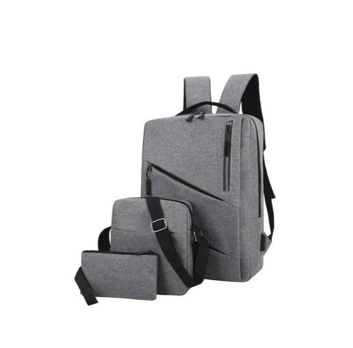 Grey canvas backpack set